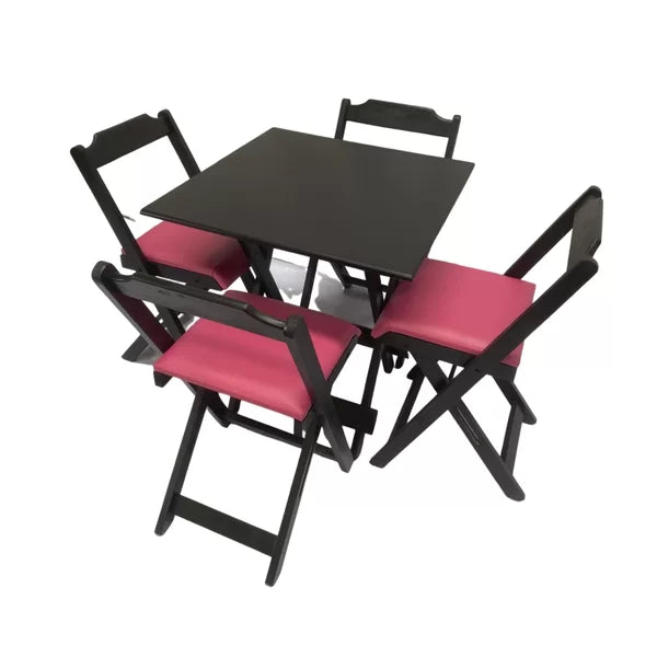 Conjunto Mesa Dobrável 70x70 com 4 Cadeiras Estofadas - Rosa