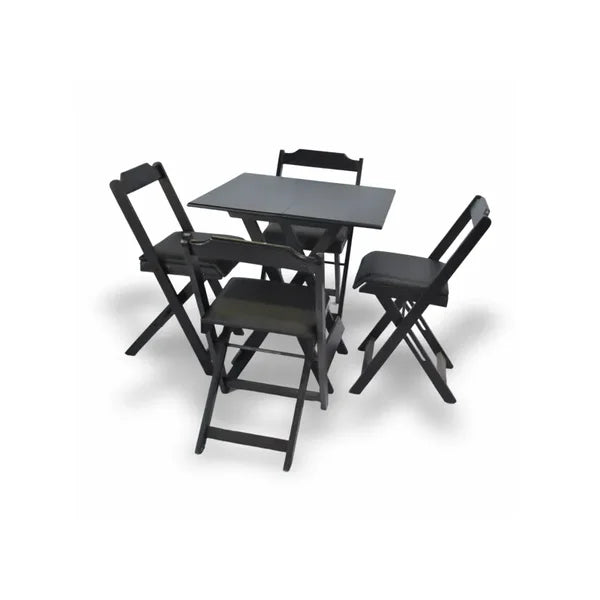 Conjunto Mesa Dobrável 70x70 com 4 Cadeiras Estofadas - Preto