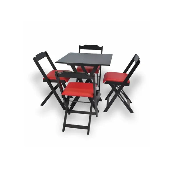 Conjunto Mesa Dobrável 70x70 com 4 Cadeiras Estofadas - Vermelho