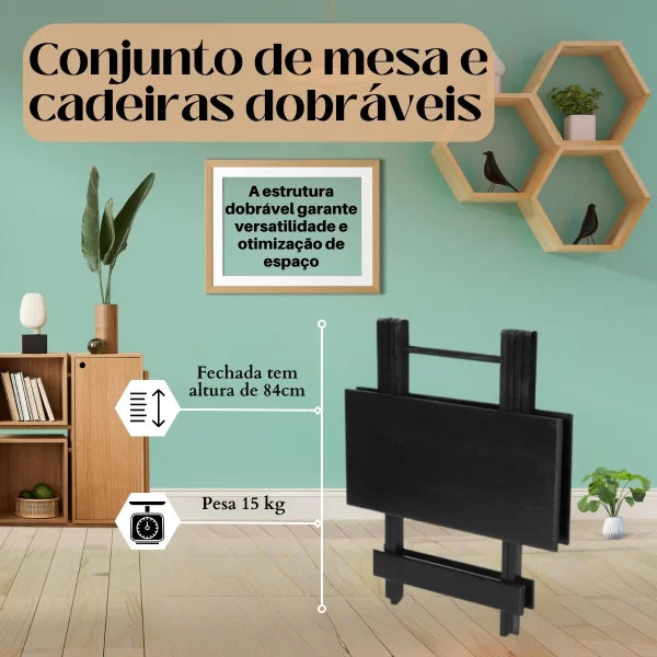 Conjunto Mesa Dobrável 70x70 com 4 Cadeiras Estofadas - Rosa