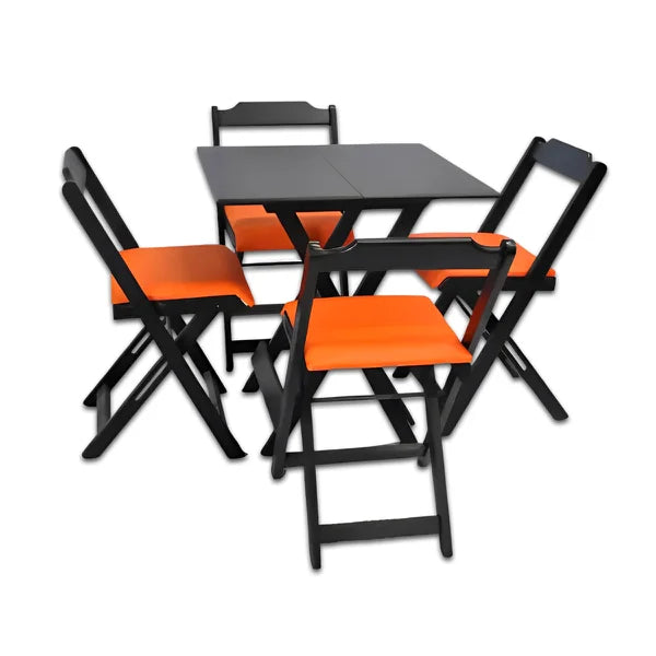 Conjunto Mesa Dobrável 70x70 com 4 Cadeiras Estofadas - Laranja