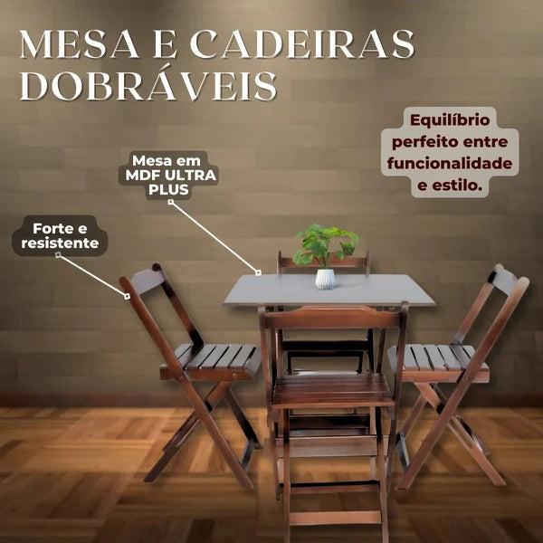 Conjunto Mesa Dobrável 70x70 com 4 Cadeiras - Café