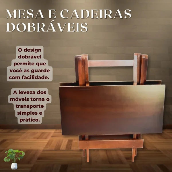 Conjunto Mesa Dobrável 70x70 com 4 Cadeiras - Café